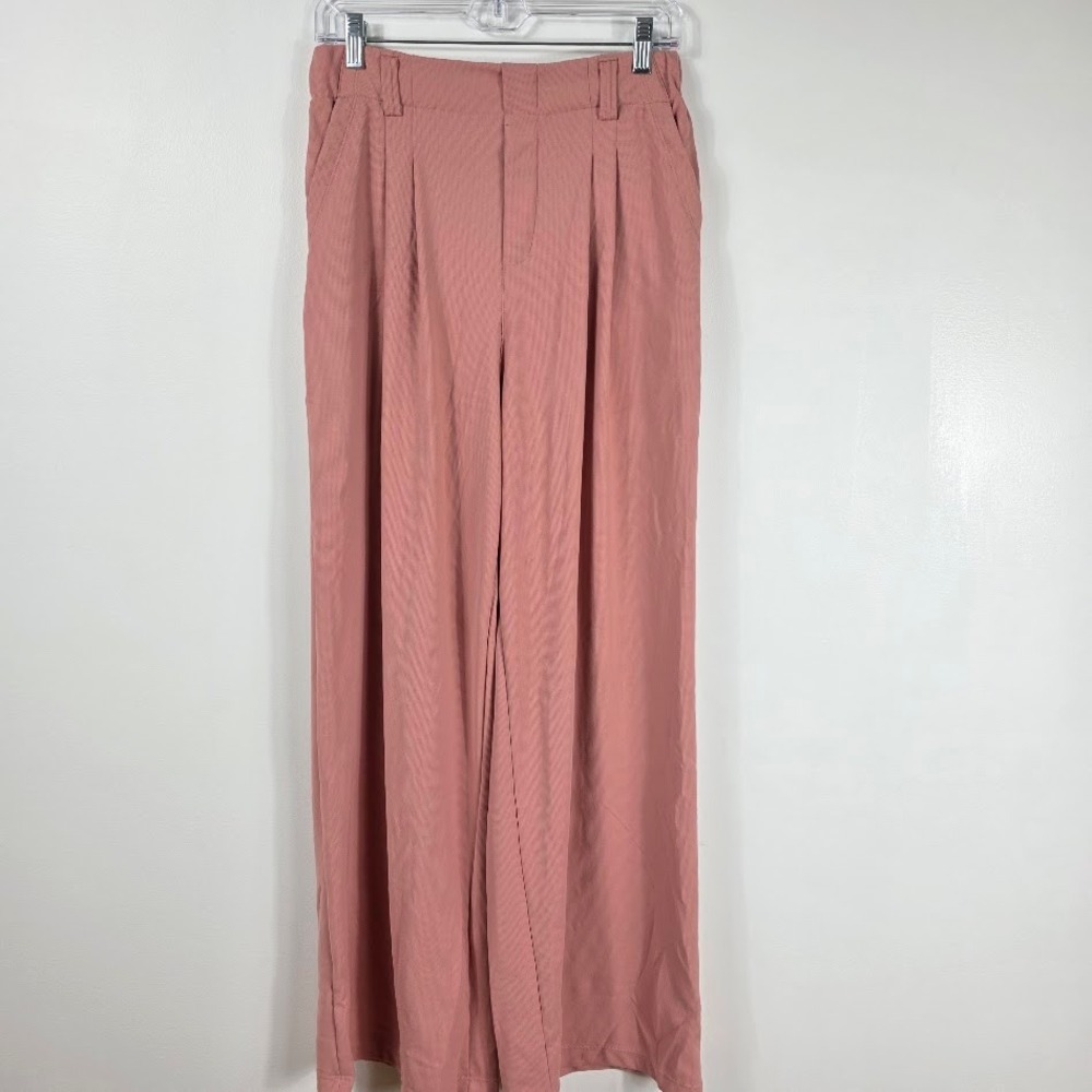 Halara Flex Womans Waffle MT Dusty Rose High Waisted Wide Leg Trousers NEW